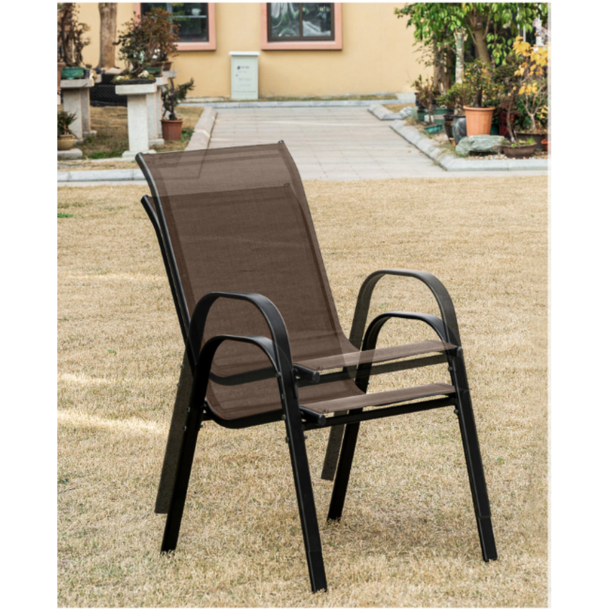 Set di 4 Sedie Sofia da Giardino in Metallo e Textilene Marrone