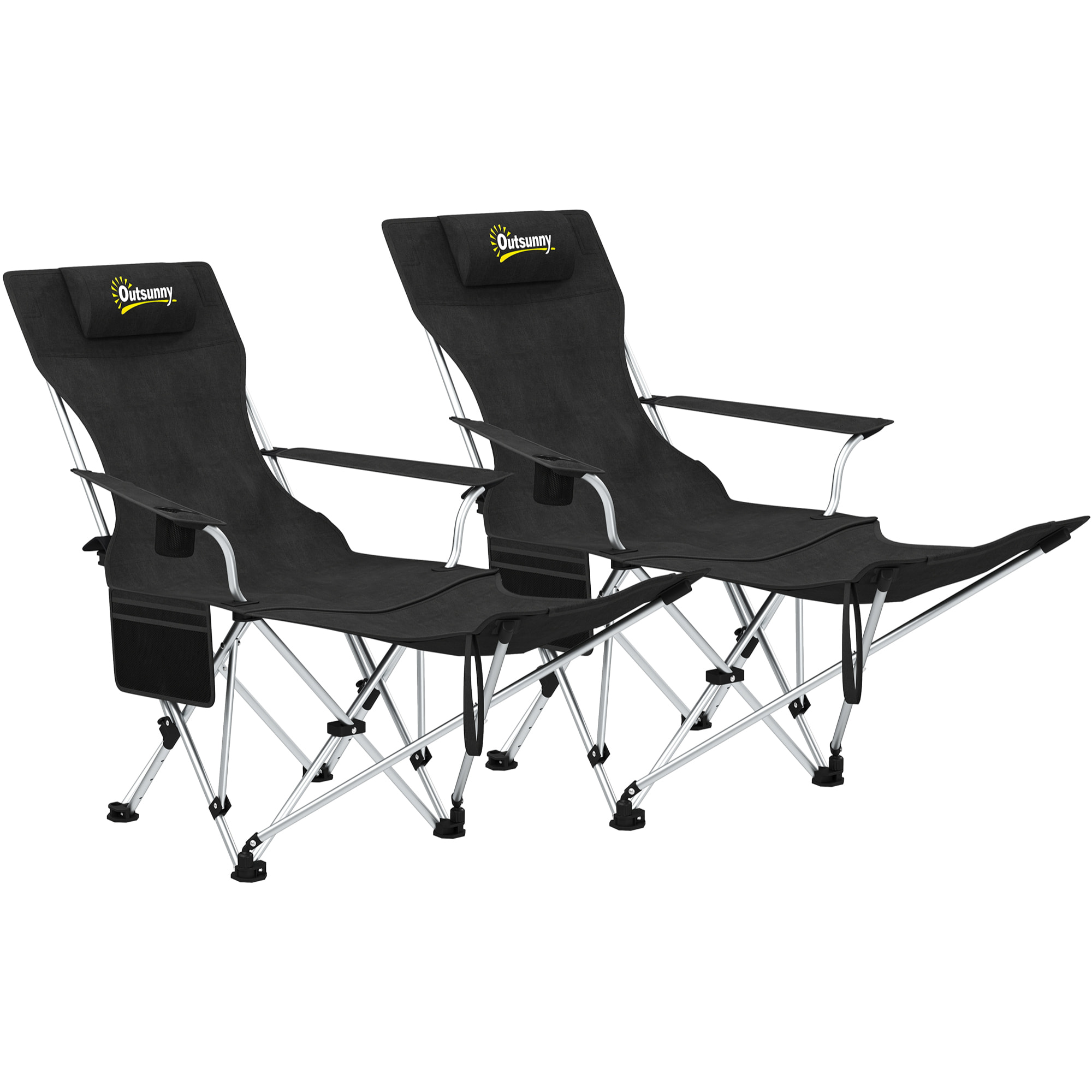 Lot de 2 chaises de camping pliantes - repose-pied amovible, rangements - sac transport - noir