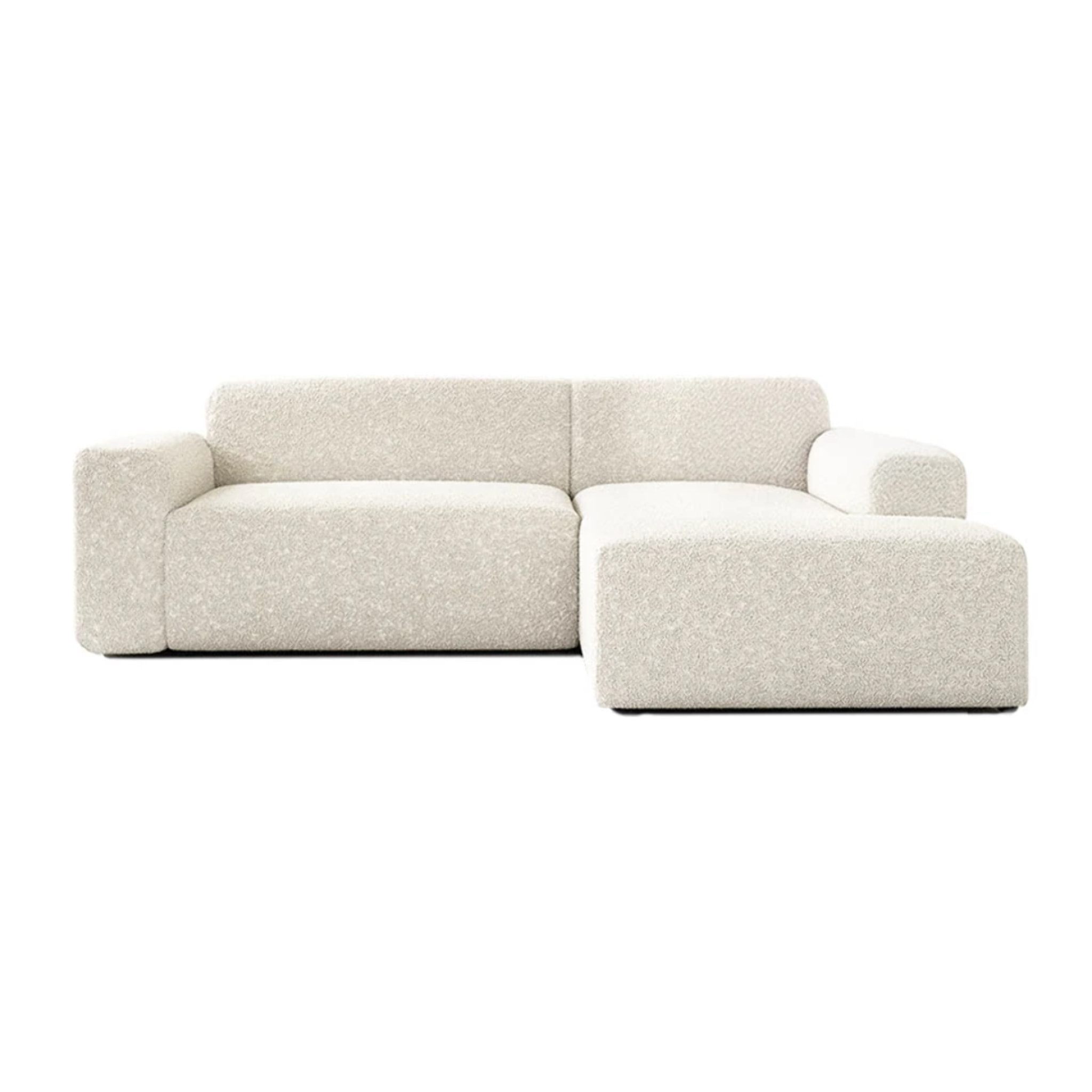CALYS - Canapé d'angle droit 4 places en tissu bouclette écrue