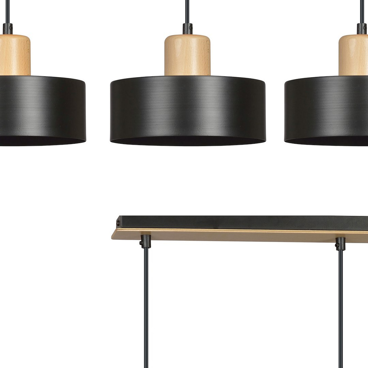 Lampada a sospensione TORIN in acciaio nero opaco e legno