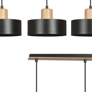 Lampada a sospensione TORIN in acciaio nero opaco e legno