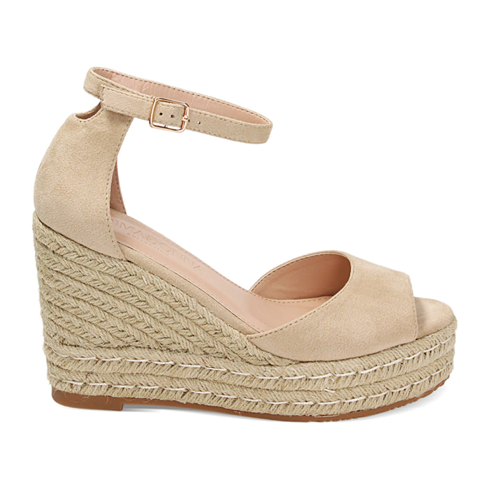 Zeppe donna beige in microfibra