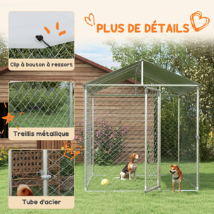 Enclos poulailler chenil 4 m² - parc grillagé dim. 2L x 2l x 2,37H m - poulailler chenil entièrement couvert - acier galvanisé