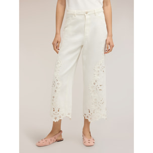 Motivi - Pantalones cropped con bordados sangallo - Blanco