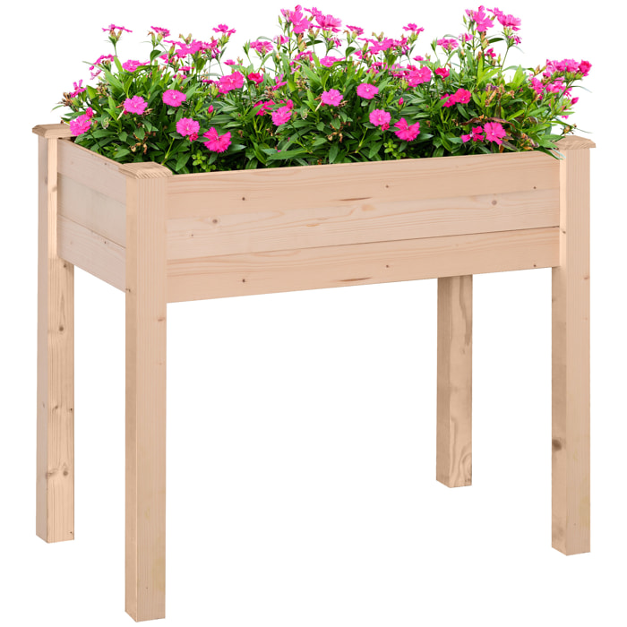 Huerto Urbano Elevado de Madera 86x46x76 cm Mesa de Cultivo Jardinera Elevada con Tela no Tejida y 4 Orificios de Drenaje para Cultivos Plantas Flores Jardín Terraza Exterior Natural