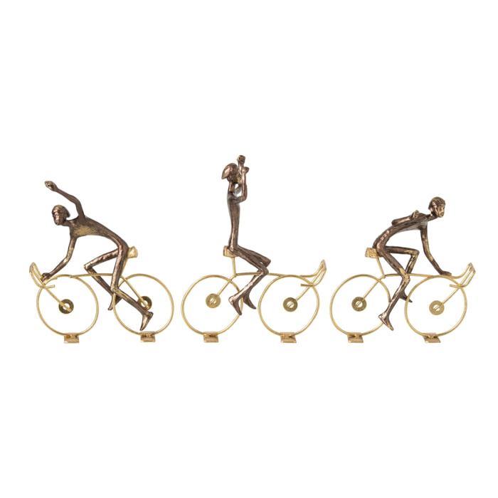 J-Line Cycliste - polyrésine - marron/doré - small - assortiment de 3