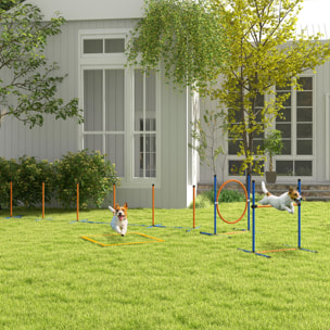 Set de Entrenamiento de Agilidad para Perros de 4 Piezas Juego de Agilidad para Perros con Piquetes para Slalom Zona de Reposo Valla y Anillo de Salto Naranja y Azul