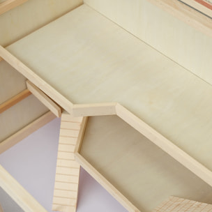 Cage pour hamster 2 étages dim. 115x57x55cm toit ouvrable fenêtres cabane 2 échelles plateau déjection bois