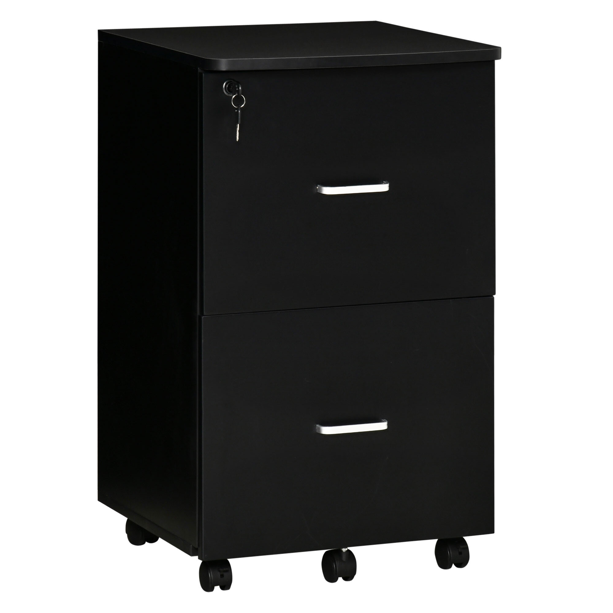 Vinsetto Cajonera de Oficina Mueble Auxiliar para Archivos con 2 Cajones Cerradura de 2 Llaves 5 Ruedas y 2 Frenos para Estudio Despacho Dormitorio 43x45x72 cm Negro
