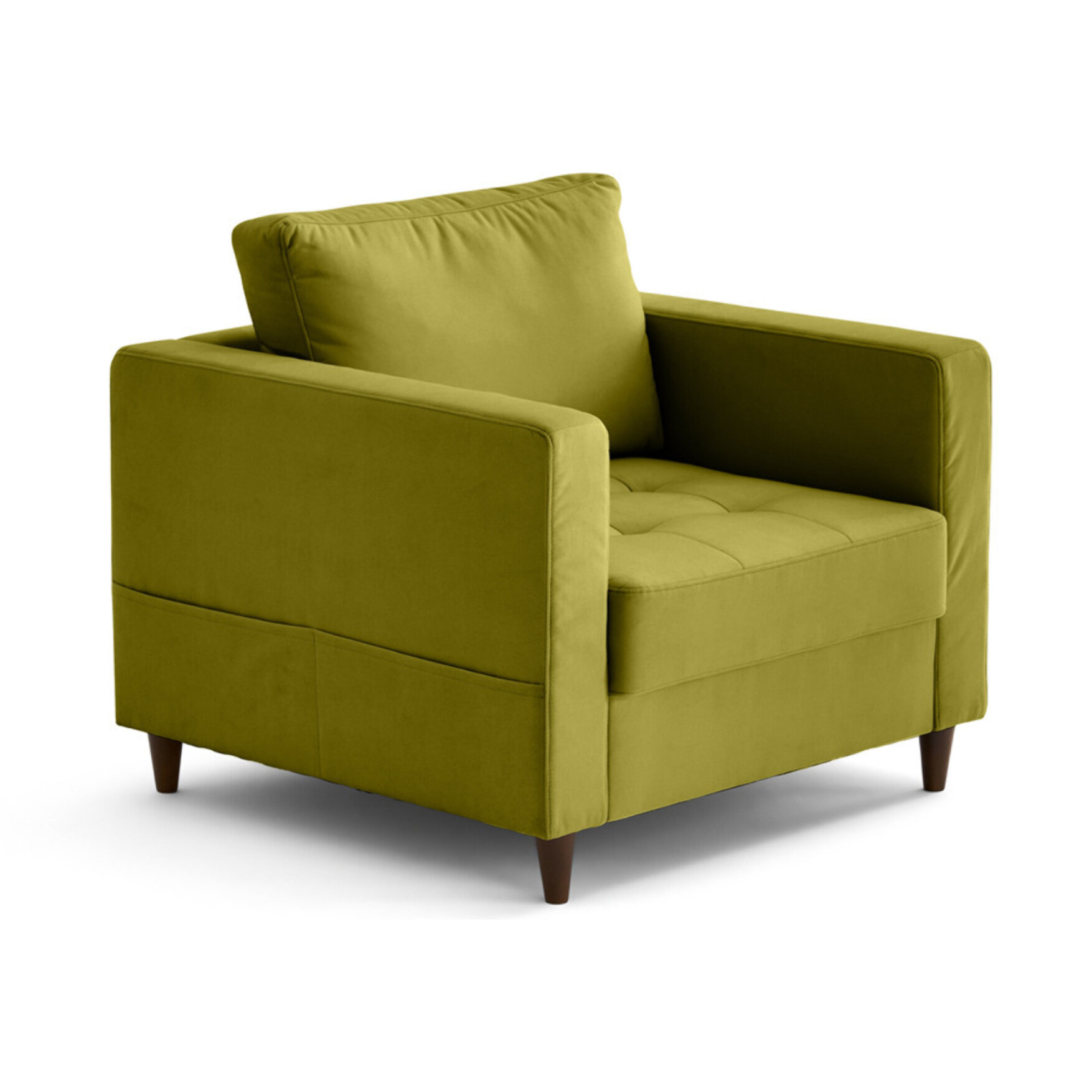 Anna - fauteuil avec poche en velours - pieds en bois - Vert Olive