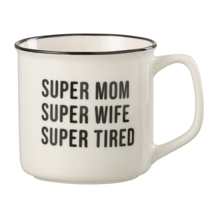 J-Line tasse Message Super - porcelaine - blanc/noir