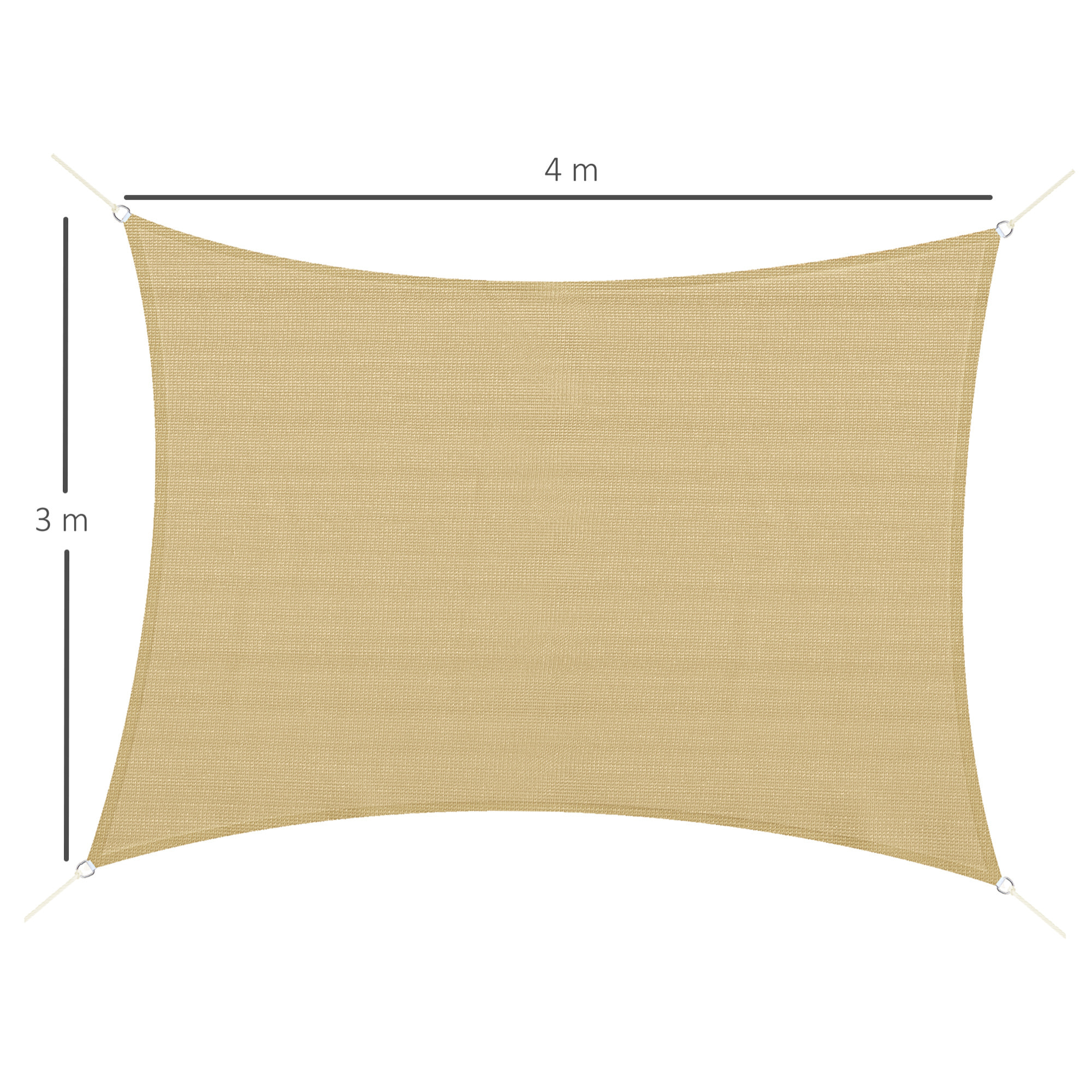 Voile d'ombrage rectangulaire grande taille 4 x 3 m polyéthylène haute densité HDPE résistant aux UV beige