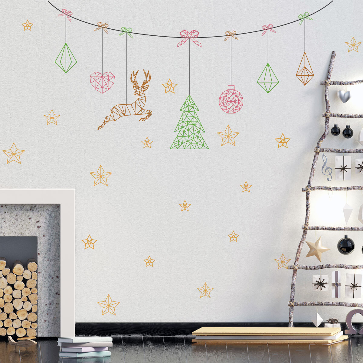 Sticker Noël guirlande de noël origami - Autocollants stickers adhésifs noël - décoration fêtes