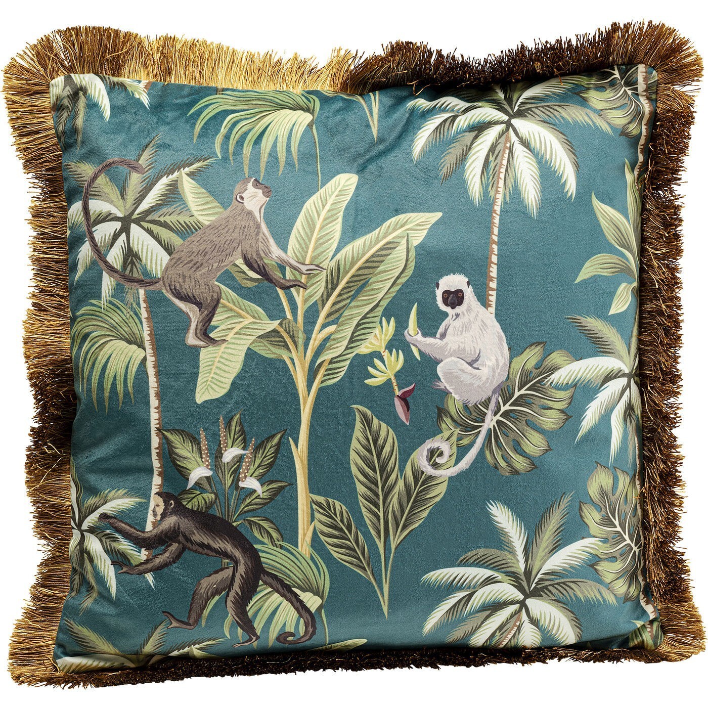Coussin à franges Jungle singes 55x55cm Kare Design