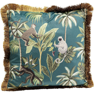 Coussin à franges Jungle singes 55x55cm Kare Design