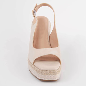 Sandalia De Cuña - Beige - Altura: 9 Cm