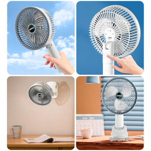 Ventilador con pinza silencioso, 3 ajustes de velocidad con rotación manual vertical 180° y horizontal 360°.