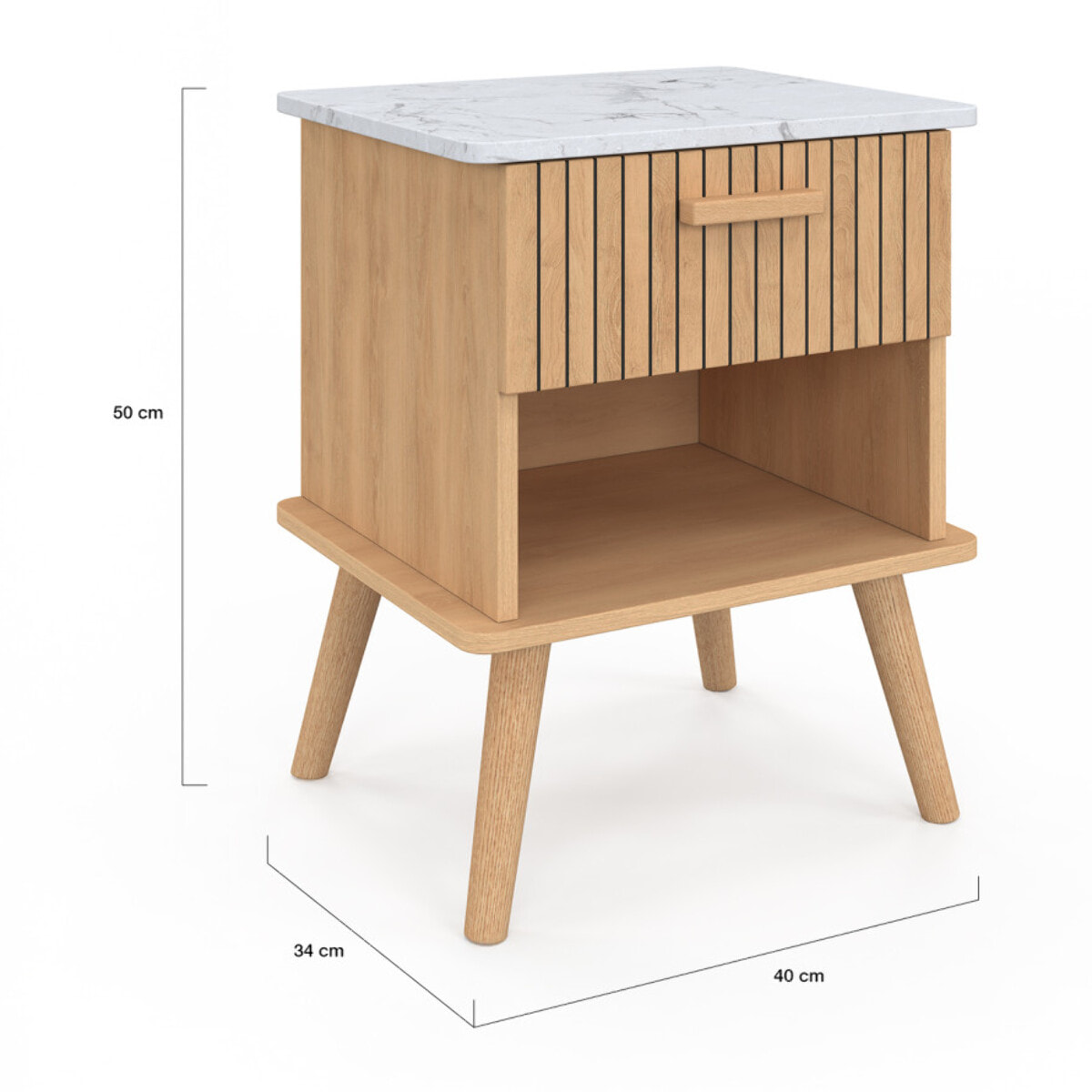 Tables de chevet Marceau effet lattes et dessus marbre - lot de 2