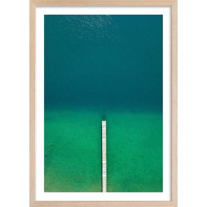 Affiche plage tropiques dans mon coeur Affiche + cadre en bois - Chêne