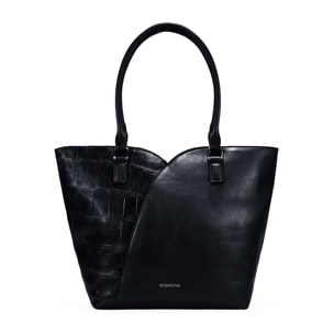 Bolso de hombro negro con efecto cocodrilo