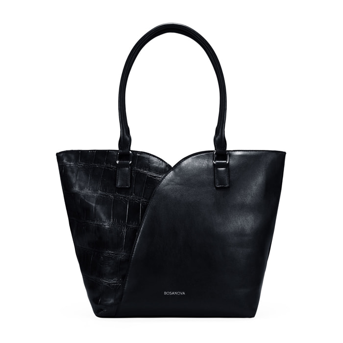 Bolso de hombro negro con efecto cocodrilo