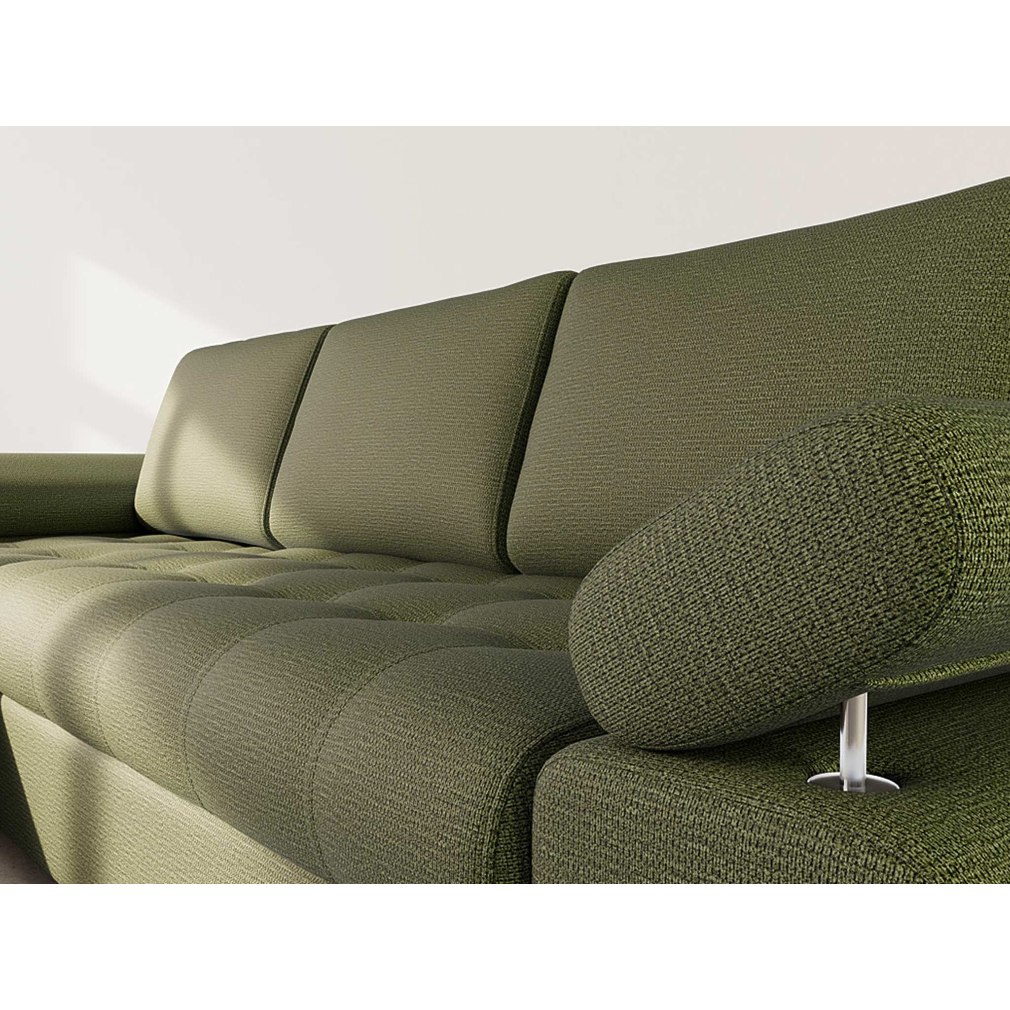 Bianca - Canapé d'angle gauche 4 places convertible avec coffre en tissu texturé - Vert