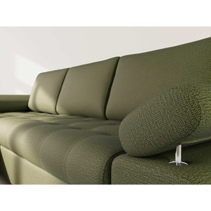 Bianca - Canapé d'angle gauche 4 places convertible avec coffre en tissu texturé - Vert