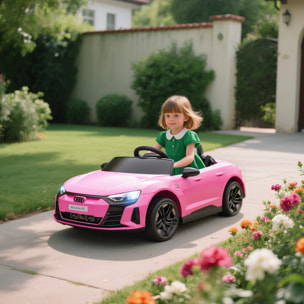 Coche Eléctrico para Niños de +3 Años AUDI RS e-tron GT Coche de Batería 12V con Mando a Distancia Faros LED Bocina Música USB y Apertura de Puerta 3-5 km/h Rosa