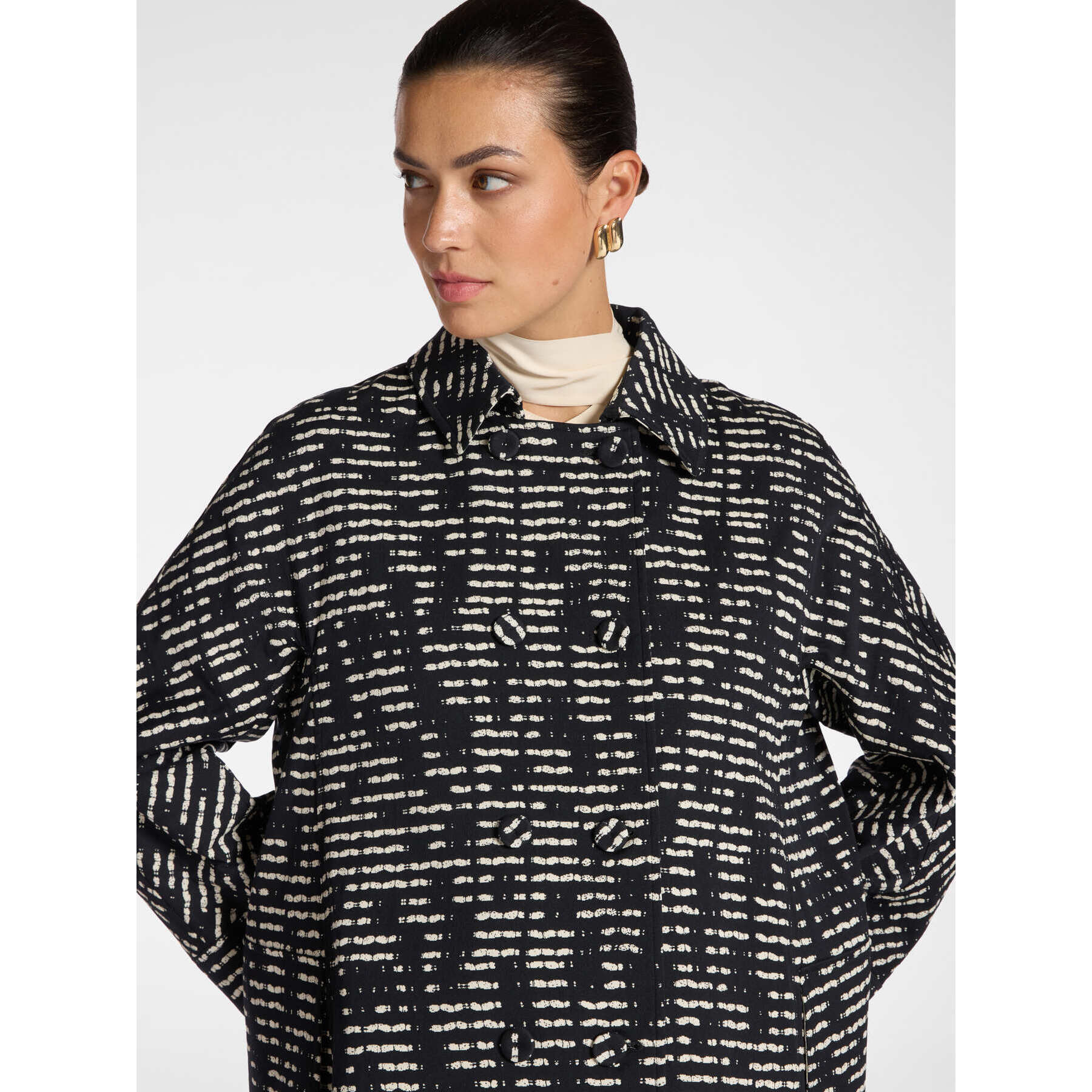 Elena Mirò - Abrigo mezcla algodón jacquard a rayas - Negro