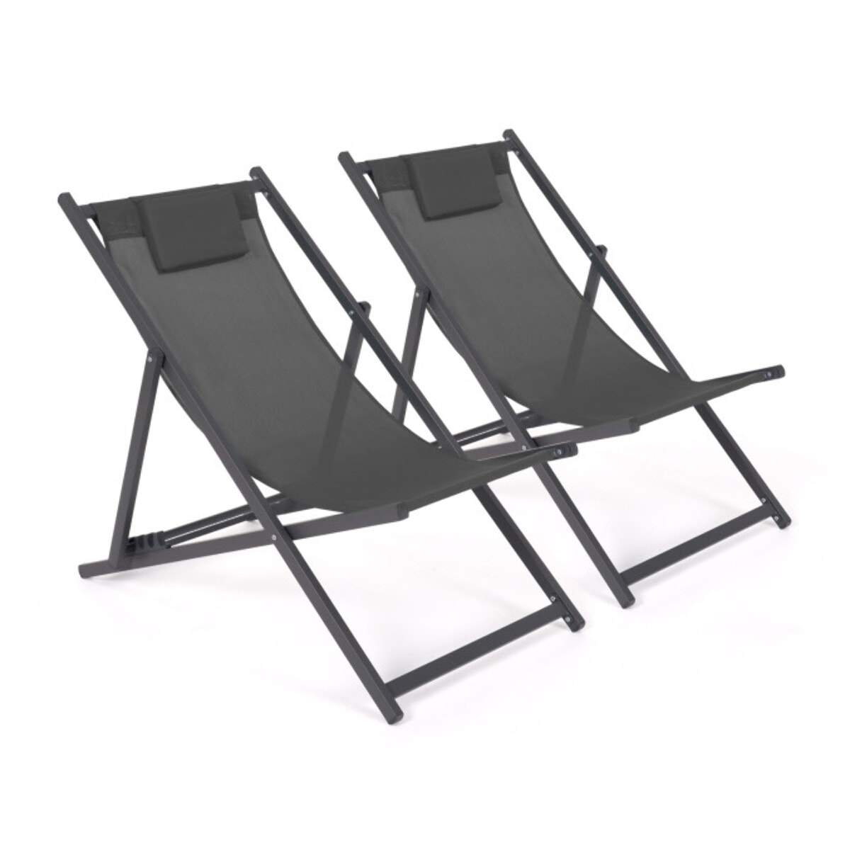 Chiliennes en métal et toile gris anthracite - lot de 2