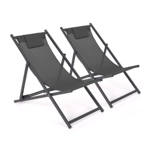 Chiliennes en métal et toile gris anthracite - lot de 2