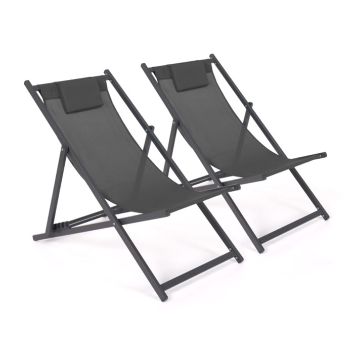 Chiliennes en métal et toile gris anthracite - lot de 2