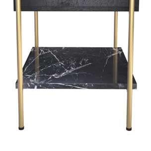 Table de chevet 1 tiroir en bois noir et métal doré - Doori