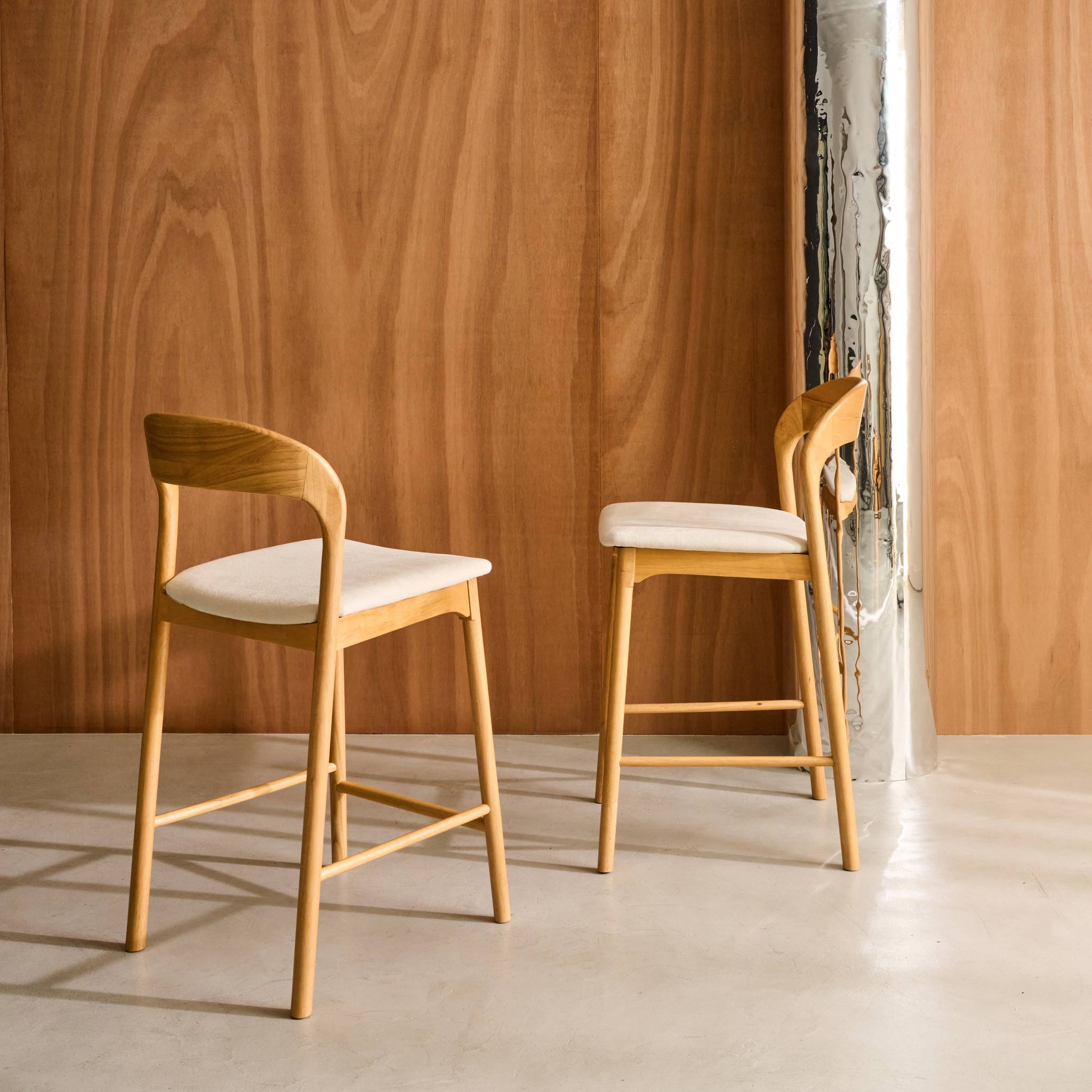 Tabouret de bar vintage bois d'hévéa et tissu 67,5cm (lot de 2) ATHENA