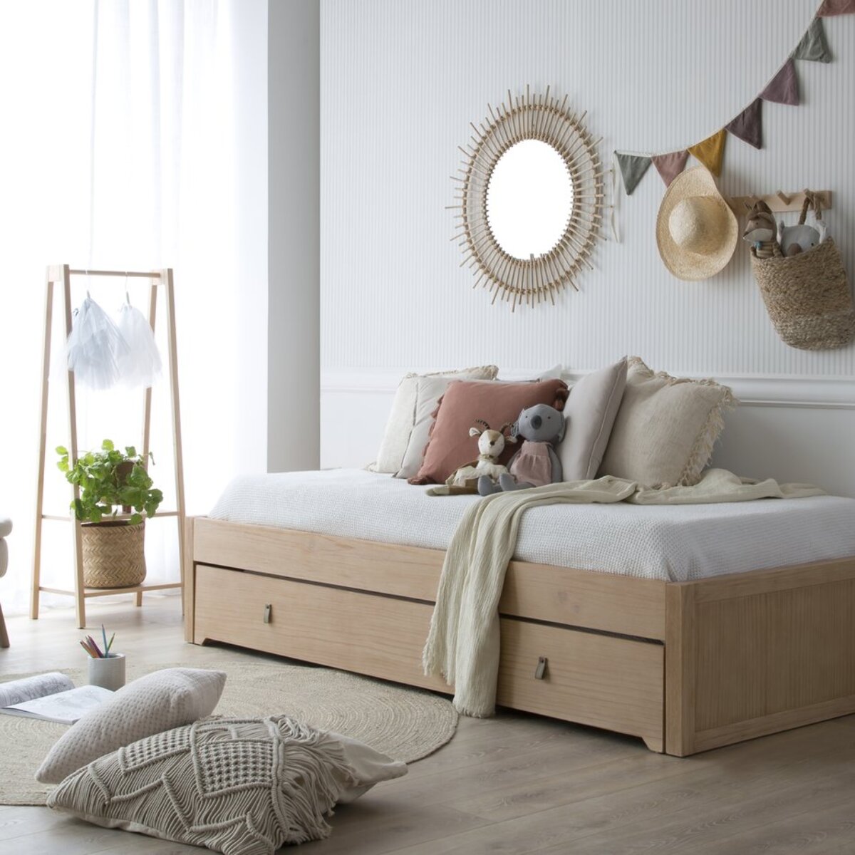 Lit gigogne Kumla -bois massif, panneau de mdf et placage naturel-couleur naturel 213 x 41 x 100 cm