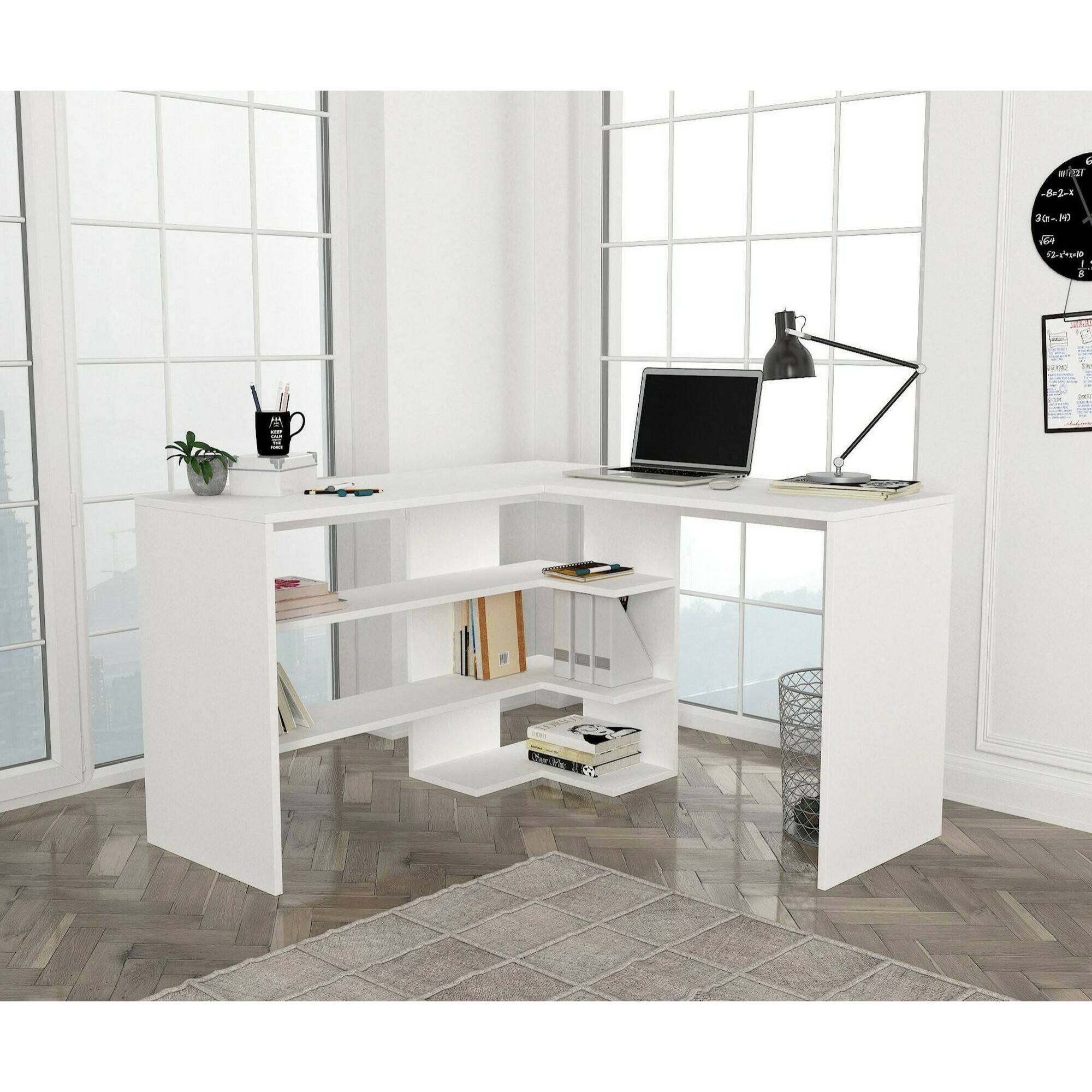 Scrivania Emiliana, Scrittoio multiuso, Tavolo per ufficio porta PC, Piano di lavoro, 120x120h74 cm, Bianco