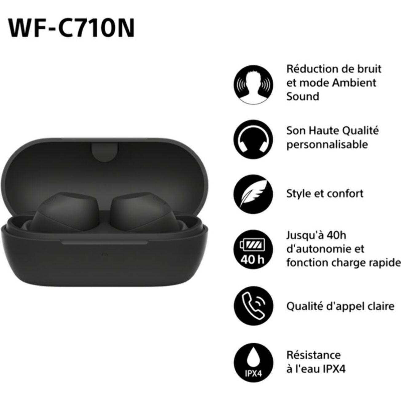 Ecouteurs SONY WF-C710N Noir