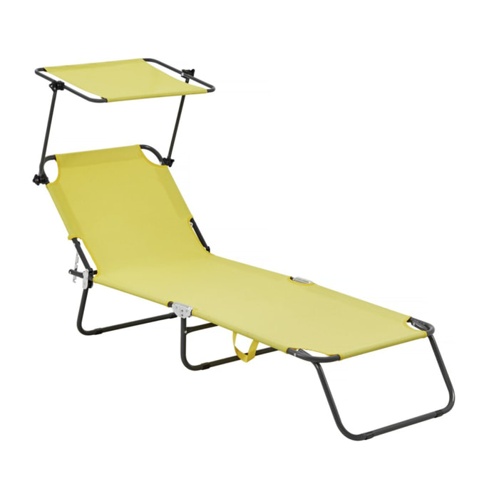 Bain de soleil pliable "Lazy" - Avec pare soleil - Jaune