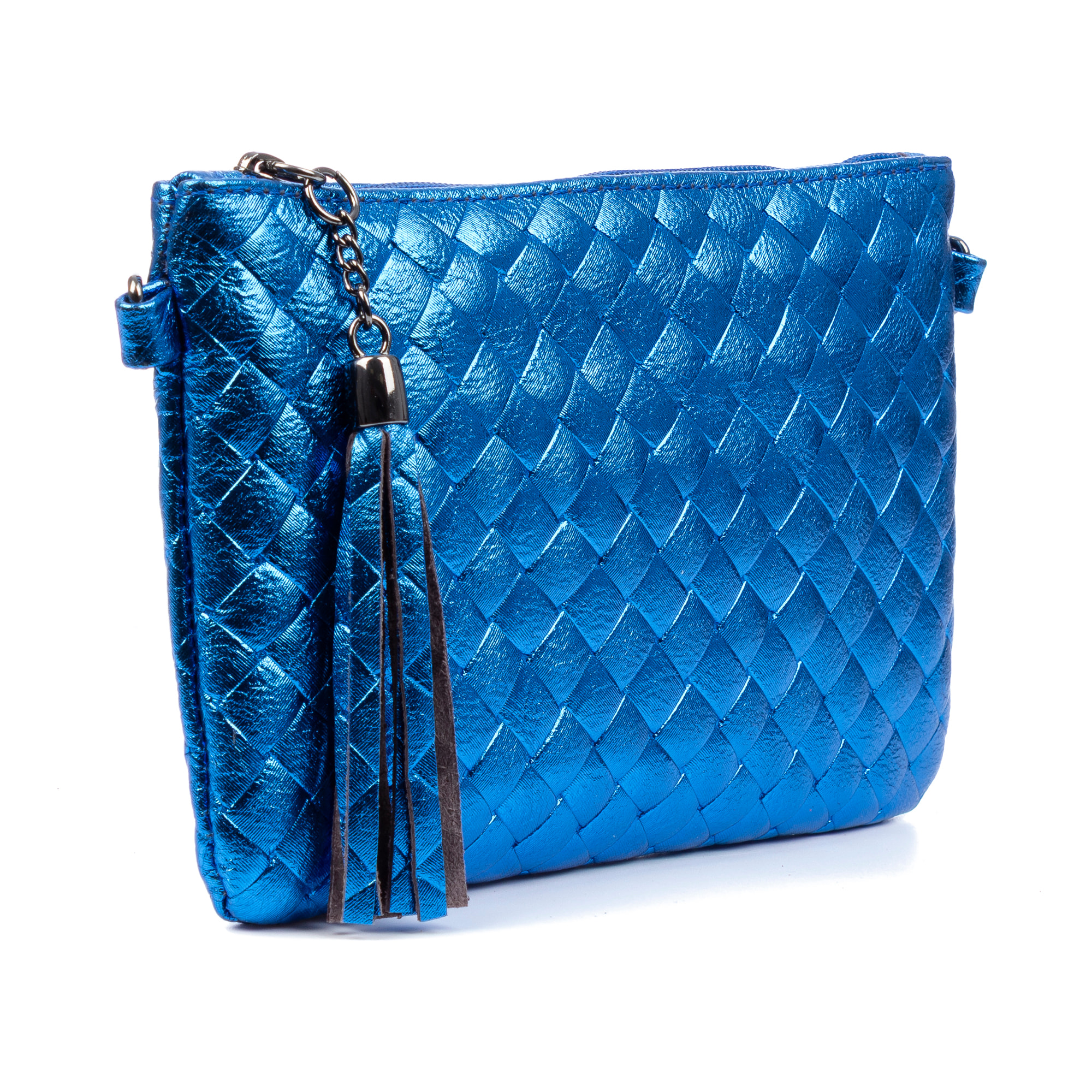 Oleggio bolso bandolera mujer. Piel auténtica Gamuza con grabado entrelazado y lacada brillante.