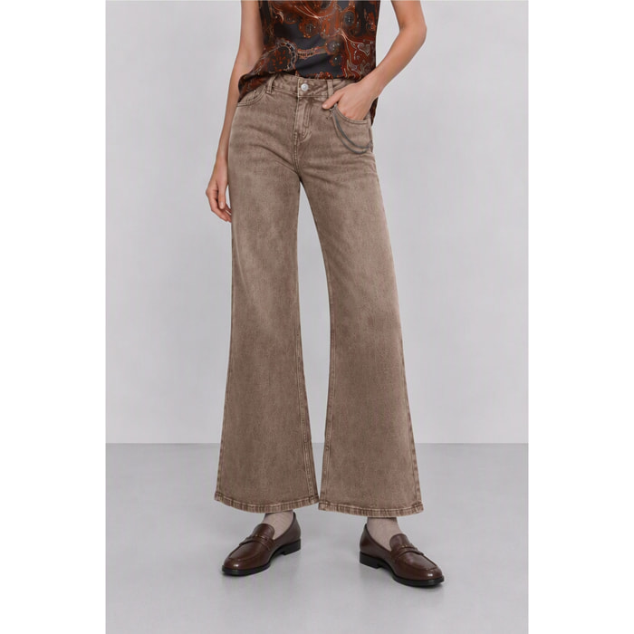 Kocca - Pantaloni a gamba larga e vita alta con catena decorativa Donna
