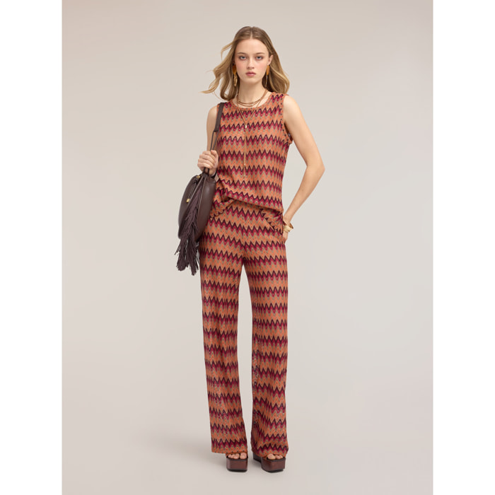 Motivi - Pantaloni palazzo in maglia chevron - Arancione