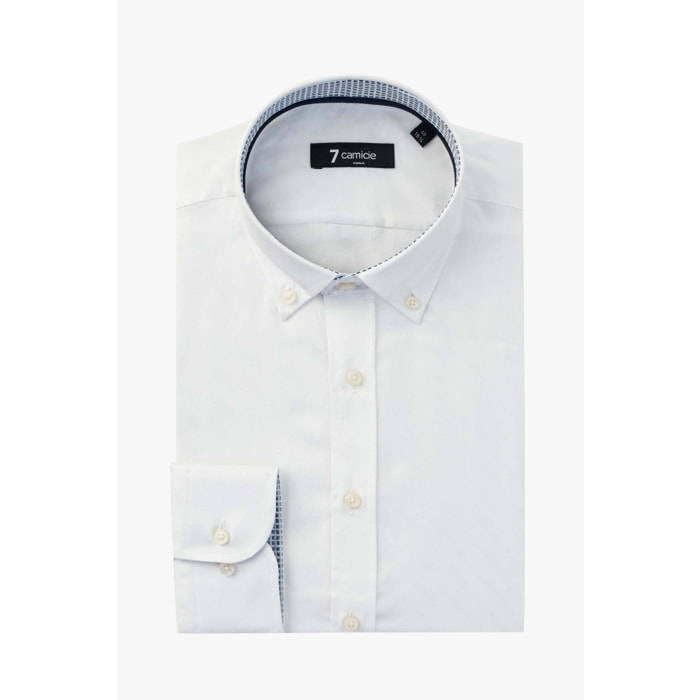 camicia uomo 1 bottone button down slim Satin Unito Bianco