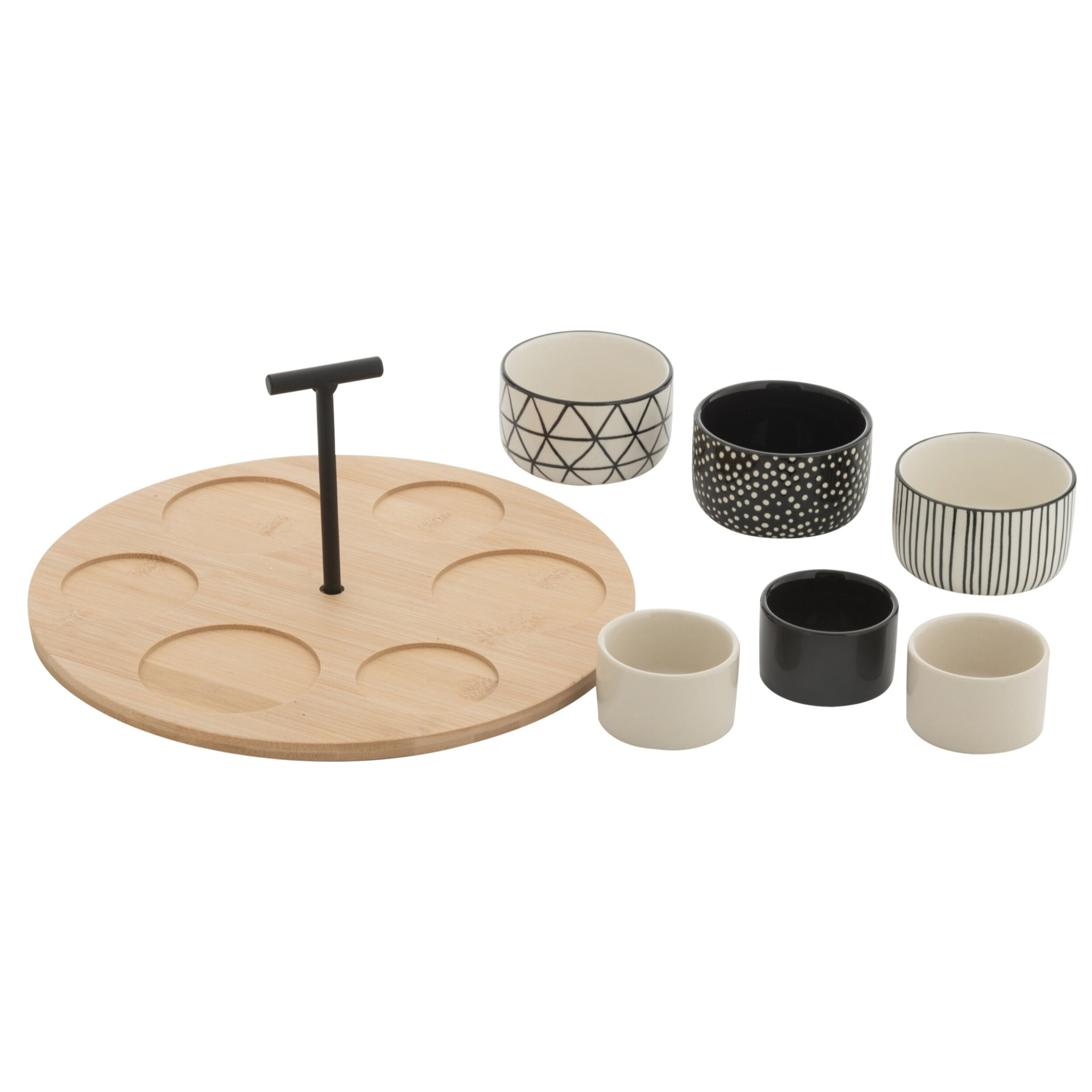 J-Line Service A Tapas 6 Sets+Plateau Bambou Boite Noir/Blanc