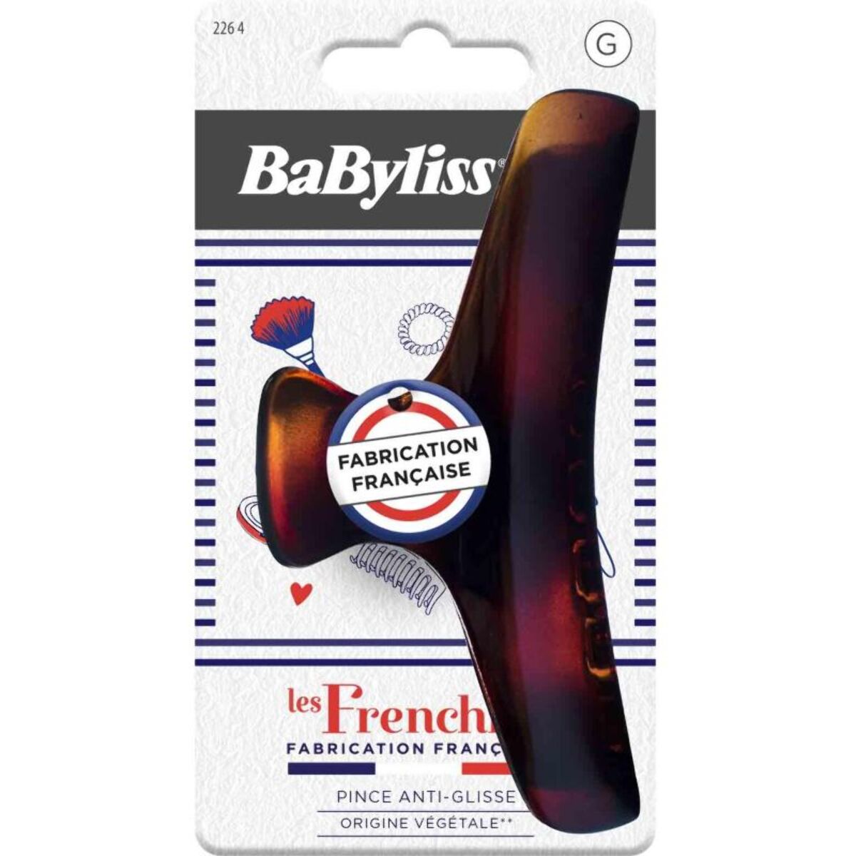 Pince cheveux BABYLISS anti-glisse végétale - Made in France
