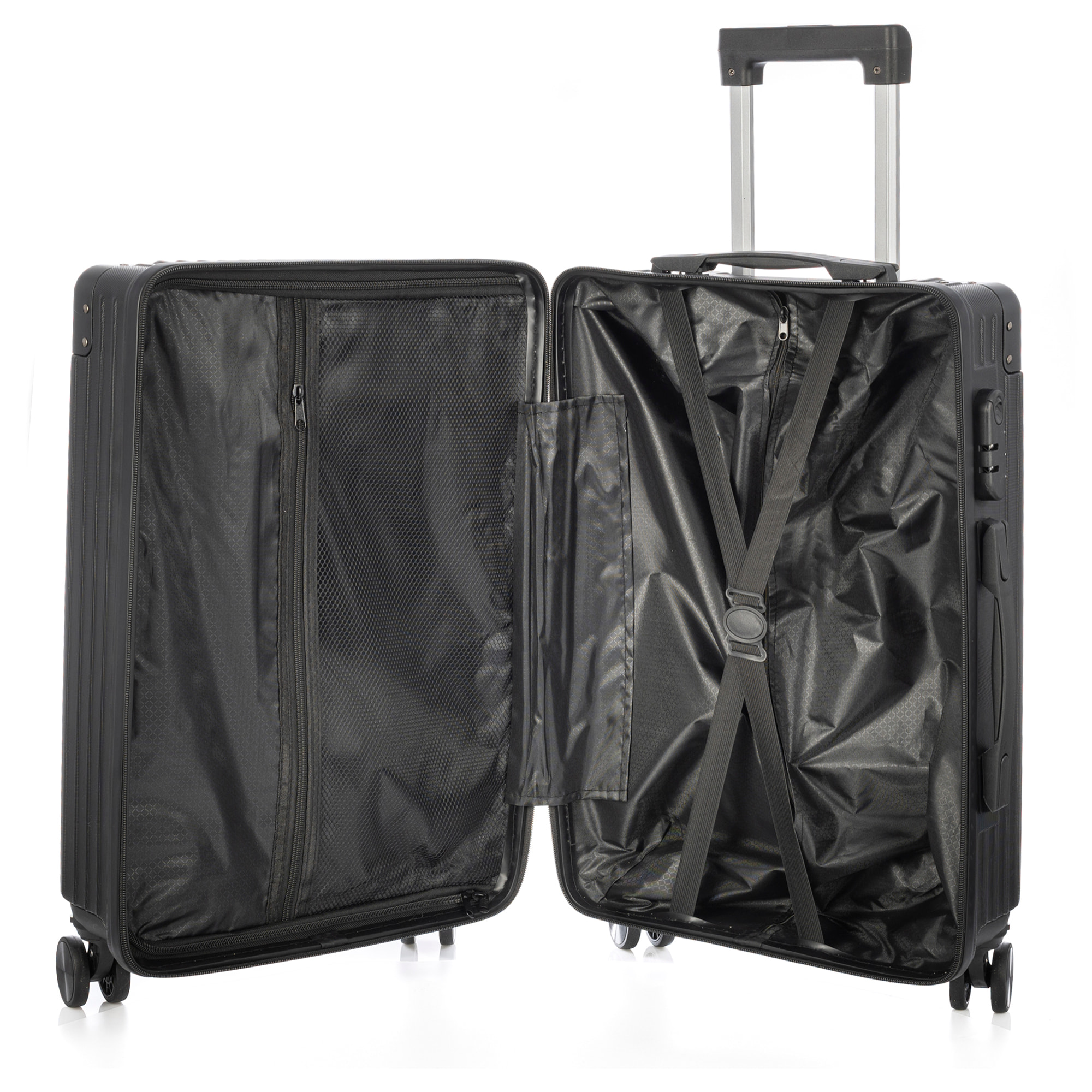 DAM Valigia grande volume trolley rigida ultraleggera, in ABS ad alta resistenza con angoli rinforzati. Chiusura numerica e 4 ruote doppie estraibili e girevoli a 360°. 52x31x78 Cm. Colore: Nero