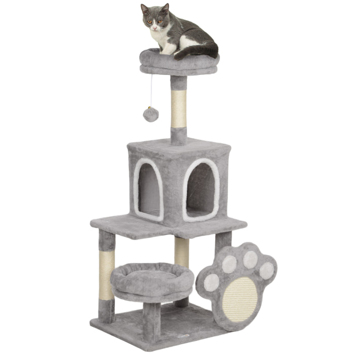 Árbol Rascador para Gatos 110 cm Árbol para Gatos Torre para Gatos con Nidos Cueva Plataforma Almohadilla de Rascado Bola Colgante Gris Claro