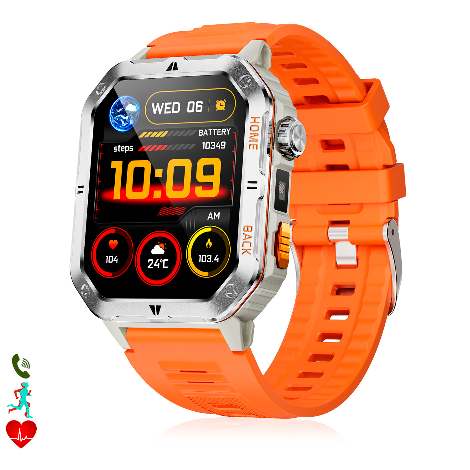 Smartwatch MT62 con corona multifunción inteligente, más de 100 modos deportivos. Batería larga duración con 1000mAh y linterna.