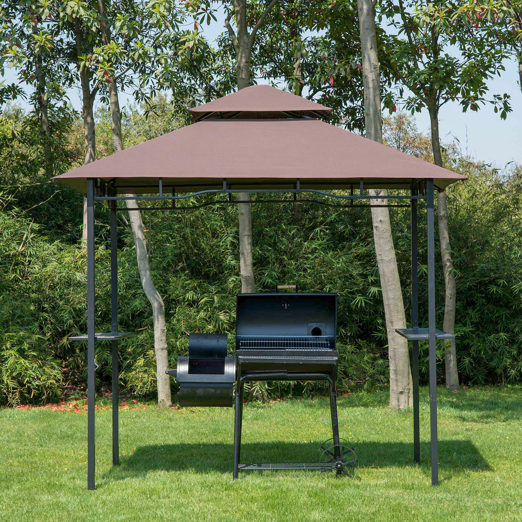 Pavillon abri tonnelle de jardin pour barbecue chocolat