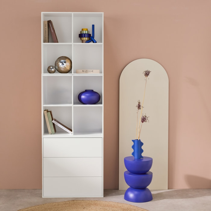 Etagère. bibliothèque modulable décor bois blanc 3 éléments - 3 tiroirs 8 niches L 70 x P 35 x H 210cm - Kompo