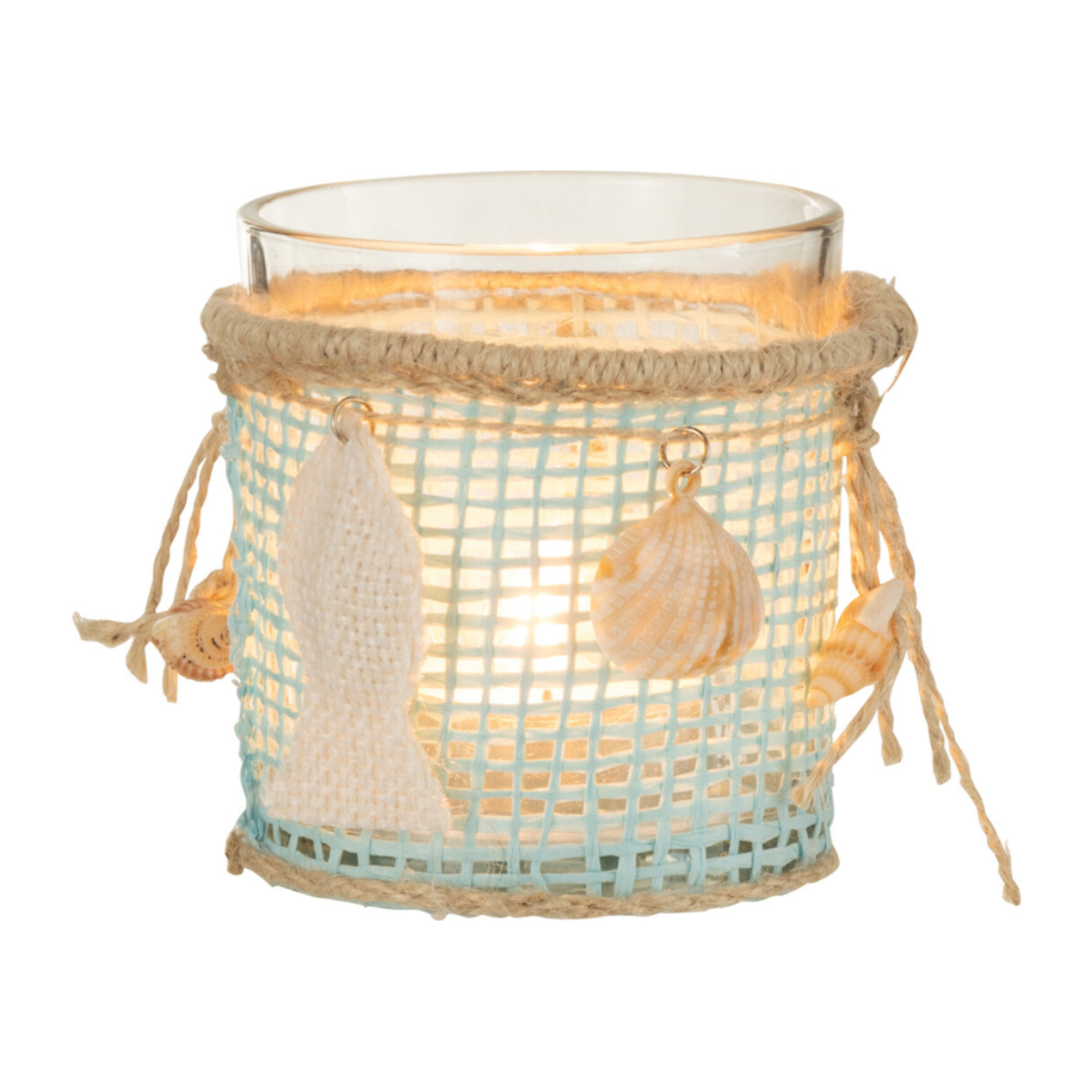 J-Line bougeoir Mer - verre - bleu/blanc - 2 pcs